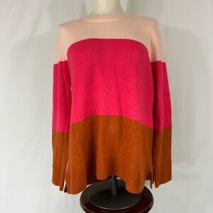 J. Crew women’s Colorblock Sweater - Pink, Red, and Brown wool blend